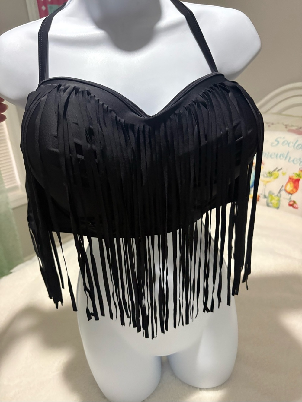 Fringe Bikini Top in Black - Women Swim XXXL